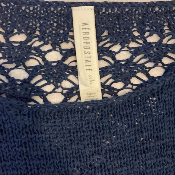 AéRopostale Navy Blue lightweight, crocheted sweater - Picture 3 of 6